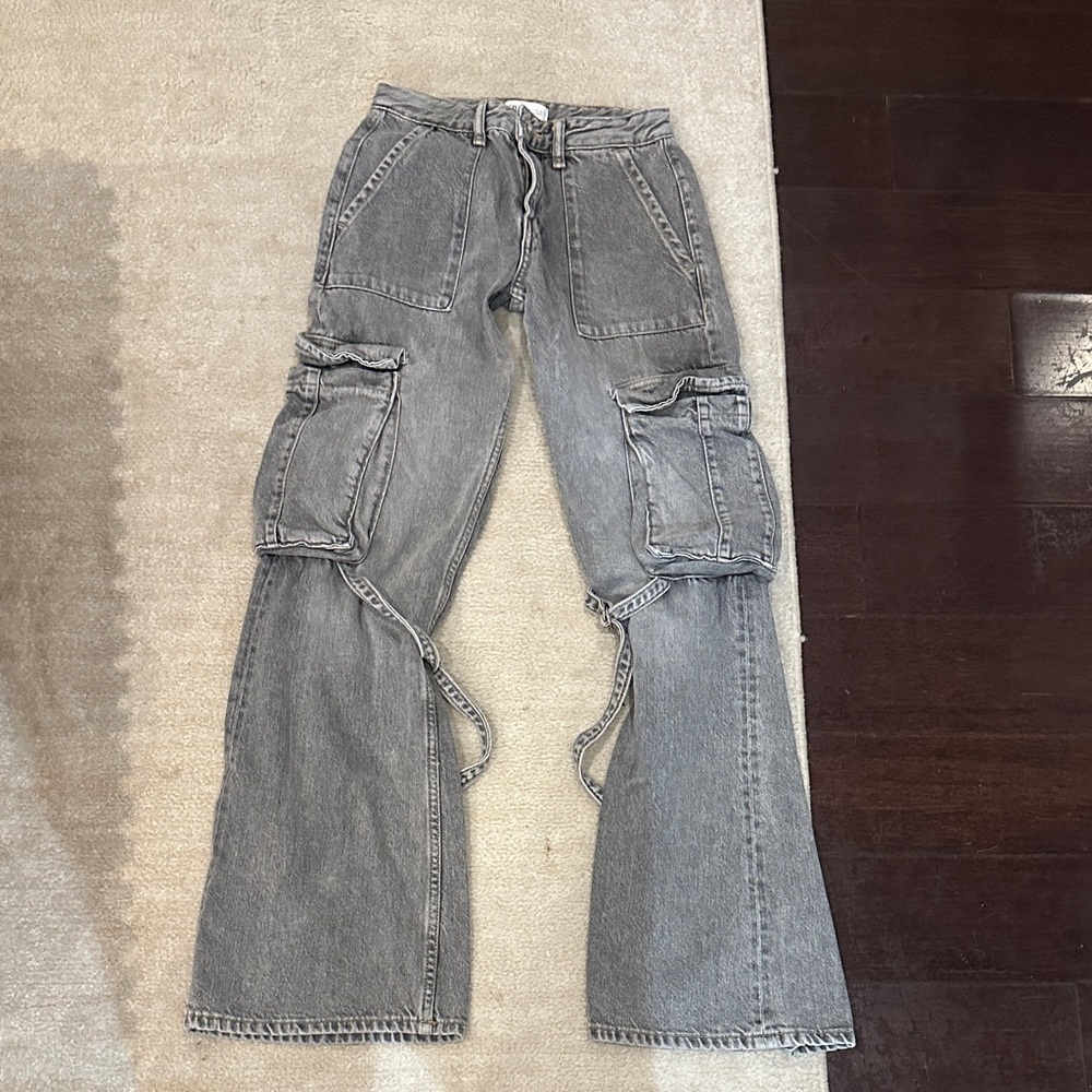 Zara Gray Flare Cargo Jeans